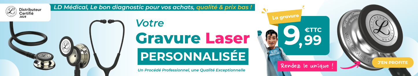 Gravure laser personnalis&eacute;e sur st&eacute;thoscope pour professionnels de sant&eacute;, service certifi&eacute; et durable